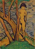Otto Mueller, Stehendes Mädchen vor Bäumen, 1925, Watercolour