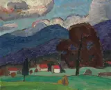 Gabriele Münter, Herbstlandschaft mit braunem Baum