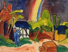 Karl Schmidt-Rottluff, Regenbogen über Dorfhäusern, 1924, Watercolour