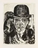 Max Beckmann, Selbstbildnis mit steifem Hut, 1921, Drypoint