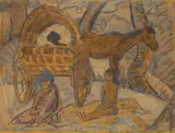 Otto Mueller, Zigeunerwagen im Walde, 1927, Watercolour