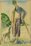 Hirte mit Stock und Lamm (Selbstbildnis) by Ernst Ludwig Kirchner, 1937, Watercolour, sold Jun 2007