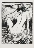 Otto Mueller, Olympia (Sitzender Rückenakt in den Dünen), 1924, Lithograph