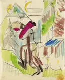 Schreitende Bäuerin (trägt Holz) by Ernst Ludwig Kirchner, 1920, Pen and India ink drawing, sold Jun 2007