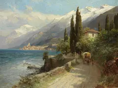 Malcesine/Gardasee by Edward Theodore Compton, 1913, Oil on canvas, sold Jun 2007