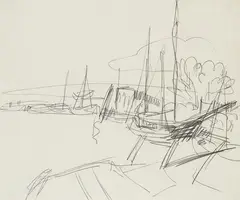 Boote bei Fehmarn by Ernst Ludwig Kirchner, 1911, Pencil drawing, sold Jun 2007