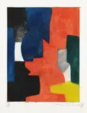 Serge Poliakoff, Composition bleue, rouge, verte et noire, 1958, Etching and aquatint in colours