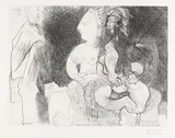 Pablo Picasso, Degas aux bottines à élastiques et deux filles, dont une sur une chaise capitonnée Napoléon III, 1971, Etching