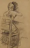 Max Liebermann, Sitzende Frau, vom Rücken gesehen, 1915, Chalk drawing