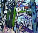 Willi Oltmanns, Landschaft mit Wohnwagen, 1971, Oil on fibreboard