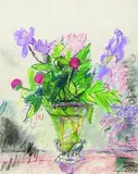 Ernst Hassebrauk, Blumen in Vase, 1965, Pastel