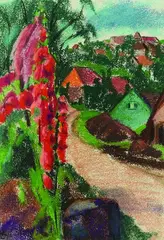 Käthe Loewenthal, Sommer im Dorf, 1920, Pastel