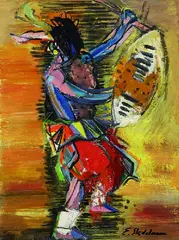 Ernst Stadelmann, Tanzender Negerkrieger, 1961, Oil on fibreboard