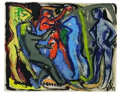 Wilhelm Hillern-Flinsch, Frauen zueinander, 1953, Mixed media