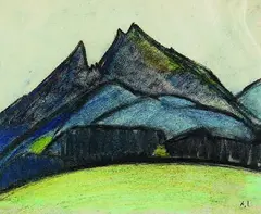 Käthe Loewenthal, Blaue Berge, 1920, Oil crayon