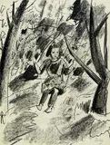 Otto Herbig, Kind auf der Schaukel 2 (dunkles Haar), 1953, Chalk drawing