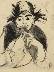 Max Pechstein, Frau mit Pelz, 1917, Drypoint