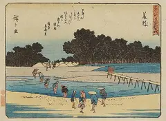 Ando Horoshige, Japanische Landschaft (Furtüberquerung), 1820, Woodcut in colours