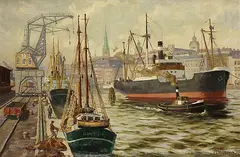 Fritz Modrow, Hafenansicht, Oil on canvas