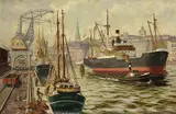 Fritz Modrow, Hafenansicht, Oil on canvas