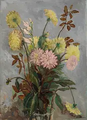 Emile Lahner, Stillleben mit Dahlien, 1930, Oil on canvas