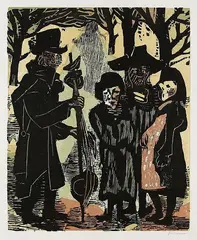 Wilhelm Grimm, 2 Bll.: Rummelpottszenen, 1950, Woodcut