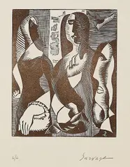 Léopold Survage, Trois femmes, 1950, Linocut