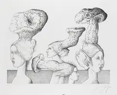 Günter Grass, Vier Frauen mit Pilzhüten, 1981, Lithograph