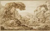 Franz Innocenz Josef Kobell, Klassische Ideallandschaft mit Figurenstaffage, 1800, Pen and India ink