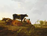 Jacob van Strij, Kühe und Bauern auf einem Hügel, 1790, Oil on panel