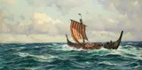Claus Bergen, Wikingerschiff vor Dünenküste, 1930, Oil on canvas