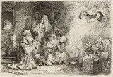 Der Engel vor der Familie des Tobias verschwindend by Rembrandt Harmensz van Rijn, 1641, Etching, sold Mar 2007