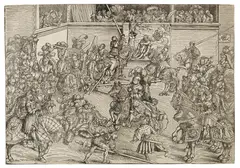 Lucas Cranach d.Ã., Das zweite Turnier mit dem Wandteppich "Samson und der Löwe", 1509, Woodcut