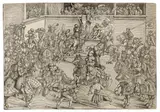 Lucas Cranach d.Ã., Das zweite Turnier mit dem Wandteppich "Samson und der Löwe", 1509, Woodcut