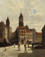 Flämische Stadtansicht by August von Siegen, Oil on panel, sold Mar 2007