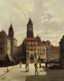 August von Siegen, Flämische Stadtansicht, Oil on panel