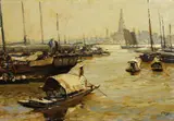 Erich Kips, Bangkok am Menam, 1930, Oil