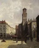 August von Siegen, Oberitalienische Stadtansicht, Oil on panel