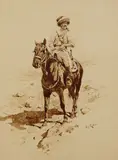 Franz Roubaud, Tartar zu Pferde, 1900, Brush and India ink drawing