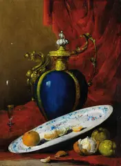 Germain Théodule Ribot, Stillleben mit Kanne und Früchten, Oil on panel