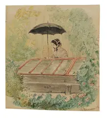 Theodor Hosemann, 2 Bll.: Die drei Musikanten. Am Frühbeet, 1839, Pencil drawing