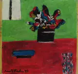 Arnold Fiedler, Schwarze Blumen auf Grün, 1977, Tempera