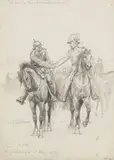 Anton von Werner, Bismarck und General von Hartmann vor Longchamps 1. März 1871, 1871, Pencil drawing