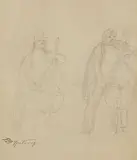 Carl Spitzweg, 3 Bll.: Musikanten. Bauerngehöft in Tirol. Strickende Frau