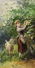 Theodor Hosemann, 3 Bll.: Kinder im Leiterwagen. Mädchen mit Ziege. Auf der Bank, 1842, Watercolour
