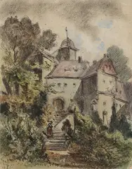 Friedrich Preller d. Ä., Landschaft mit Burg, 1851, Watercolour
