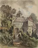 Friedrich Preller d. Ä., Landschaft mit Burg, 1851, Watercolour