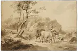 Johann Georg Wagner, Landschaft mit Hirte und Herde, 1765, Brush and India ink drawing