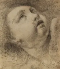 Michel Clodion, Kopf eines Putto, Chalk drawing