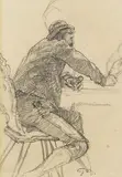 Franz Defregger, Sitzender Mann mit Pfeife, Pencil drawing